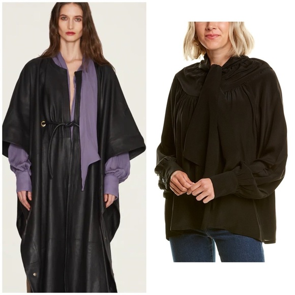 Fil de Vie / Silk Pamona Blouse tie neck flowy top large L - Picture 1 of 8